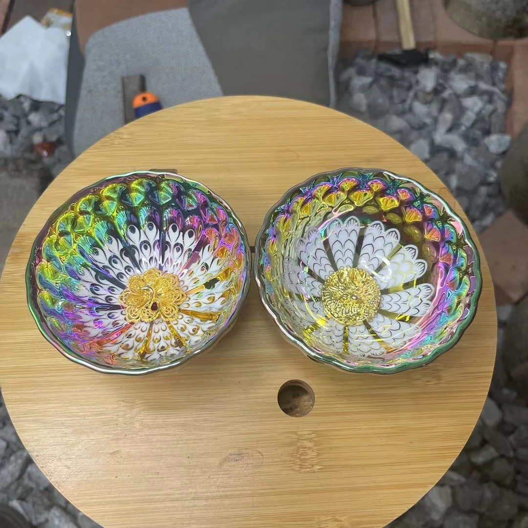 手工茶器 梦幻之羽金龙+孔雀对杯b