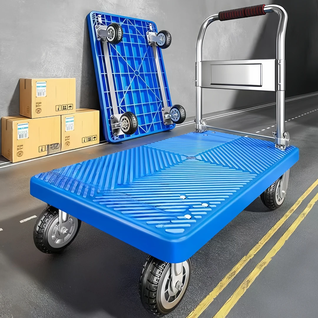 加厚拉货小推车可折叠平板车加固搬运手推车家用摆摊静音手拉板车