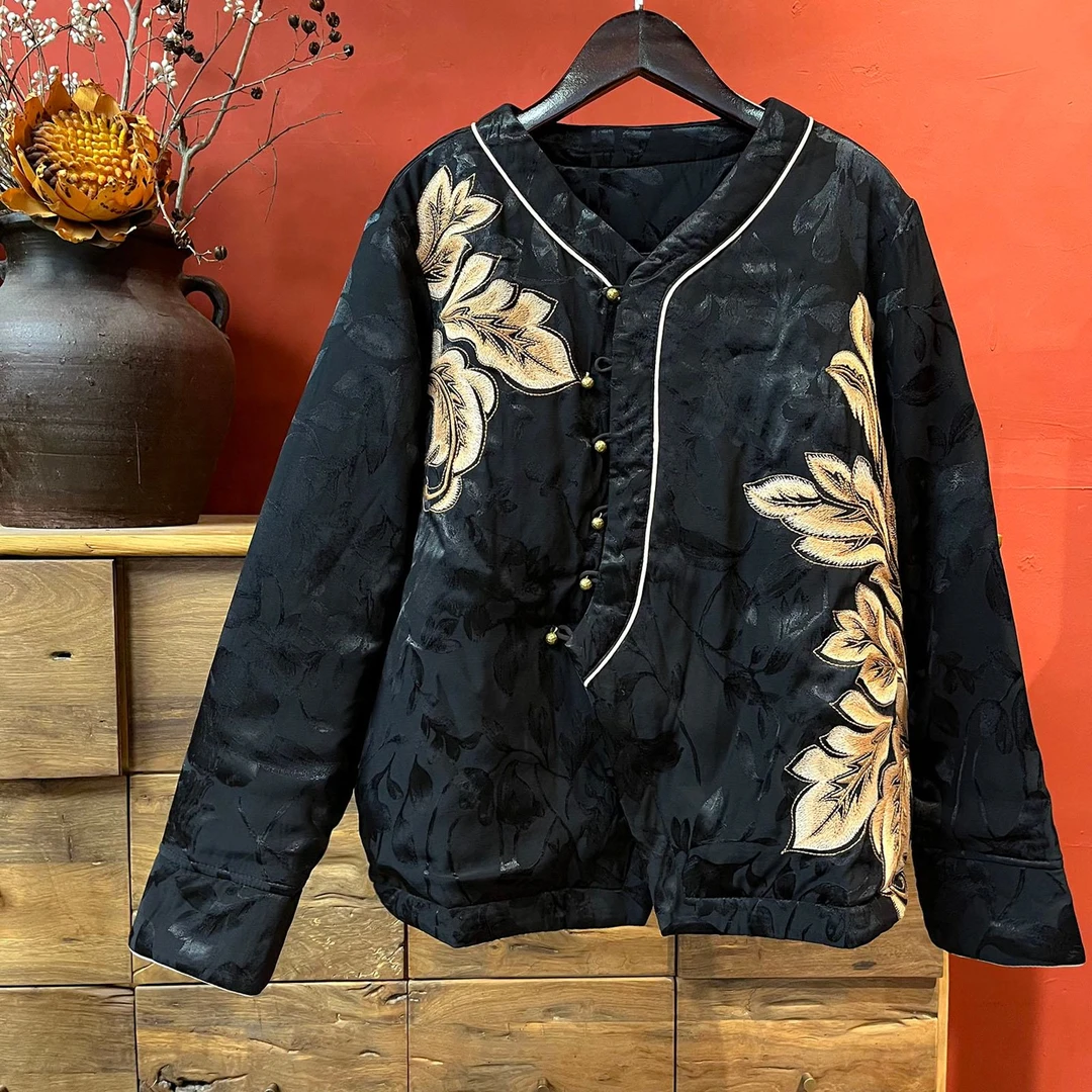 复古国风盘扣提花刺绣棉服女冬季宽松棉袄外套MF90182
