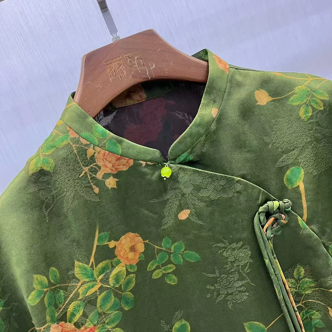 丽写【882012】香云纱100%桑蚕丝花萝提花上衣女