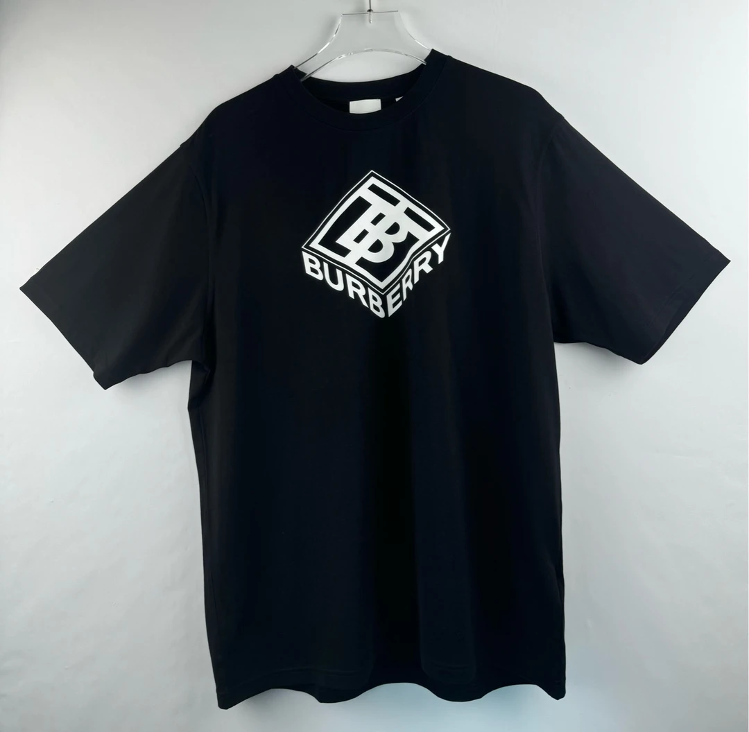 99新 8753009 Burberry 博柏利 立体印花圆领男士短袖T恤 黑色L码