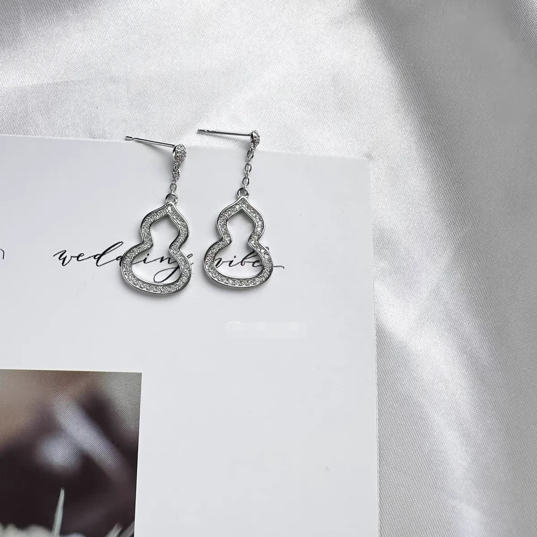 合金锆石耳饰 精工优雅气质镶钻镂空葫芦（福禄）中国风耳饰