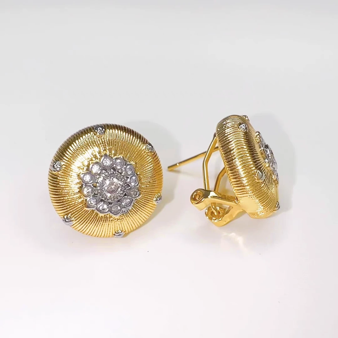 合金合成锆石耳饰 金色圆形意大利风格重工轻奢小众耳饰