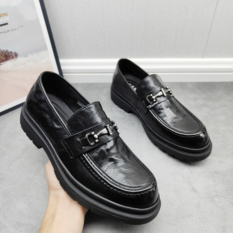 【私人订制】新款真皮舒适乐福鞋英伦厚底百搭一脚蹬男皮鞋