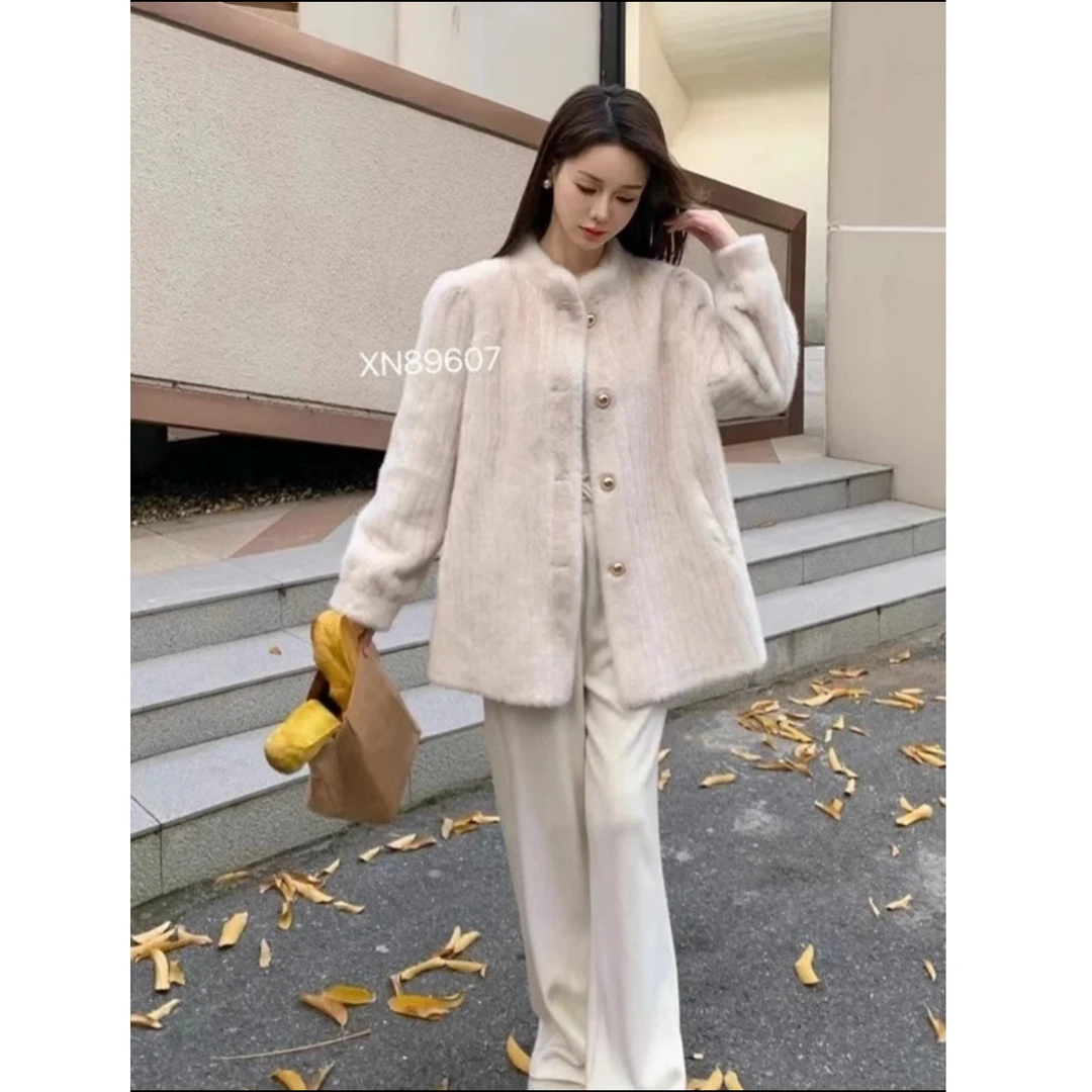 皮毛一体时尚冬季毛毛外套女装气质大衣设计师款冬季百搭毛绒加厚