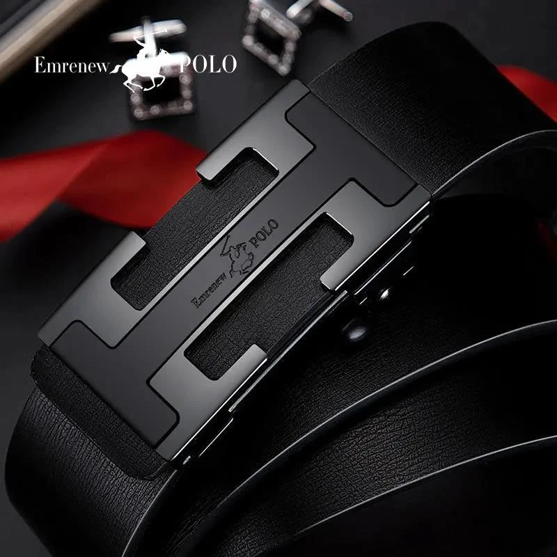 真牛皮皮带安普里保罗男士轻奢自动扣高档潮流年轻人自动扣裤腰带