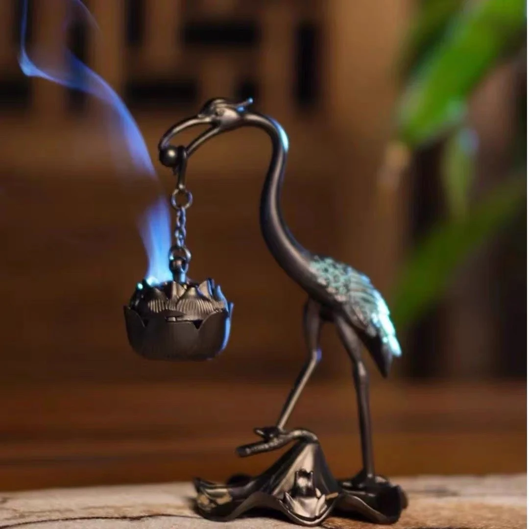 仙鹤莲花吊炉悬挂式摆件中式合金茶宠茶具配件PJ171