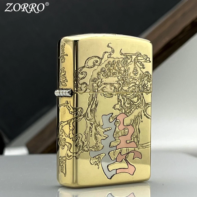 ZORRO佐罗善恶一念间煤油打火机纯铜深雕蚀刻翻盖防风煤油打火机