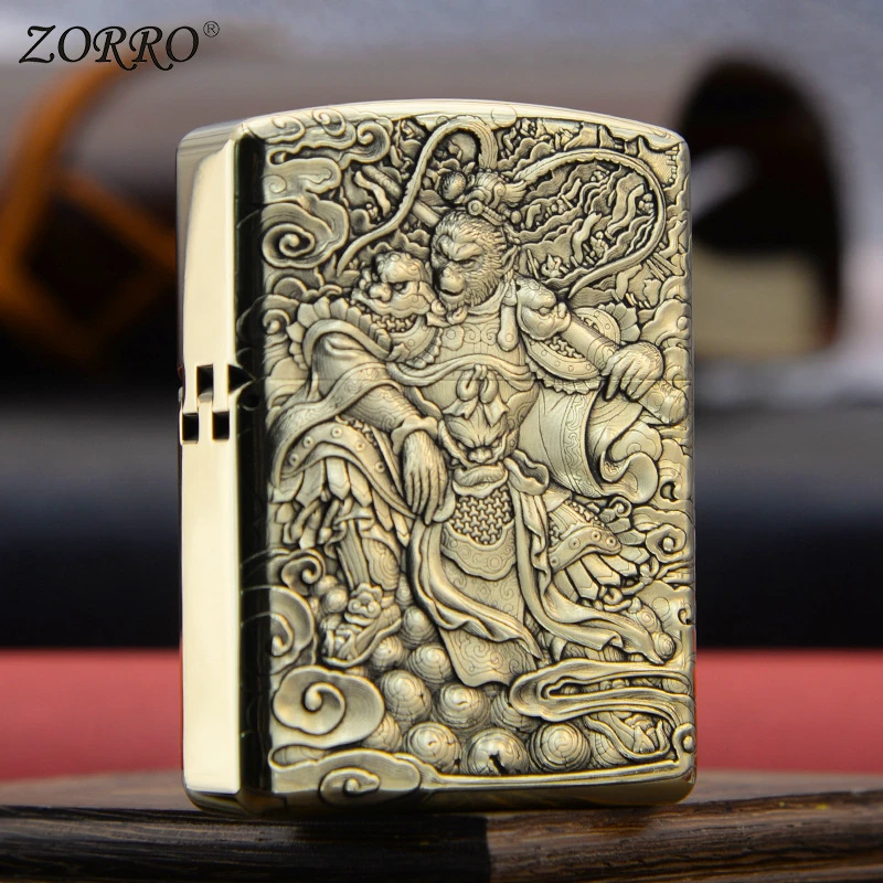ZR 3D立体双面浮雕912封侯拜相九尾狐复古防风盔甲煤油打火机