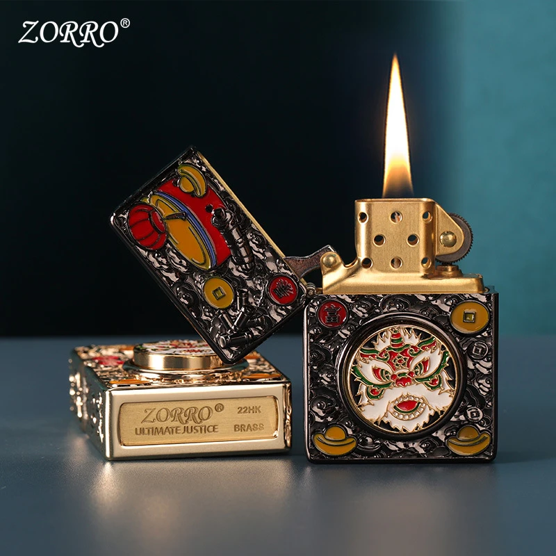 ZORRO佐罗煤油打火机防风ZKJ浮雕醒狮转盘油打火机礼品