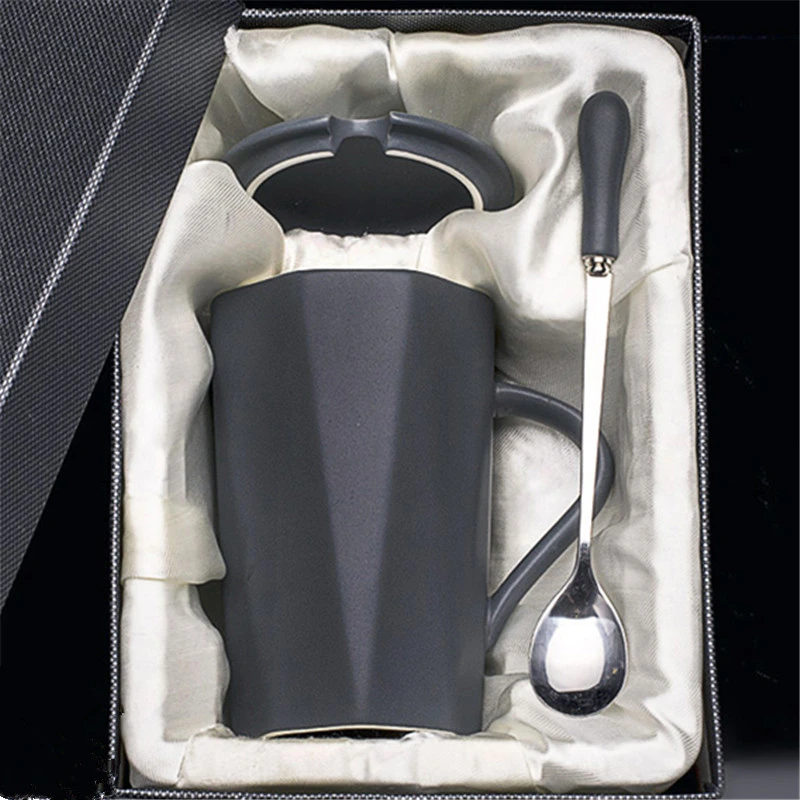 简约陶瓷马克杯带盖勺家用情侣喝水杯咖啡杯生日礼物杯子送男女士