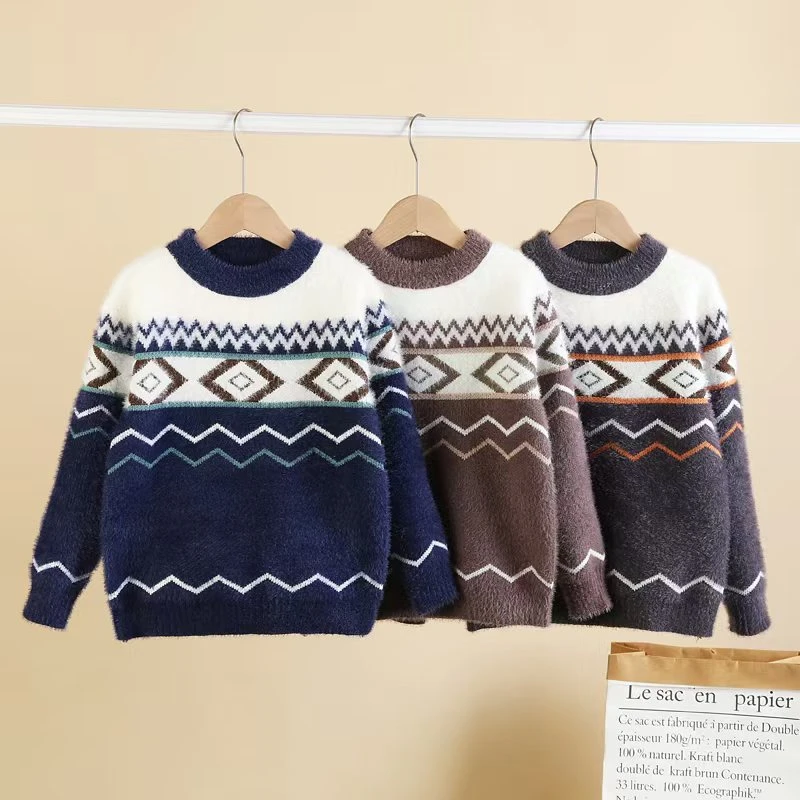 男中大童圆领毛衣秋冬季装韩版宽松保暖儿童针织衫加厚套头毛衣