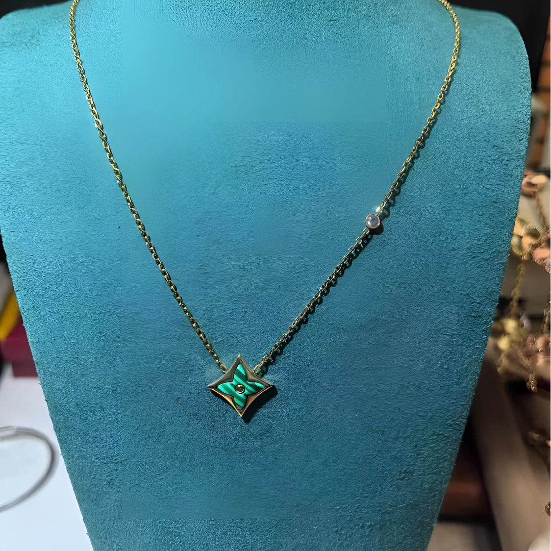 合金项链 老花系列甜美时尚老花项链轻奢百搭绿色精致素款蓝色