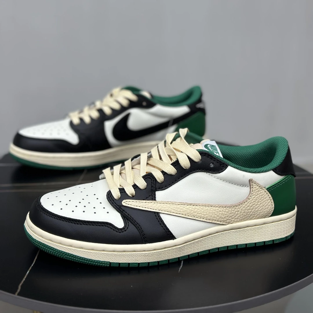 Nike//耐克 Air Jordan 1low白绿黑男女潮流运动休闲鞋【球鞋定制】