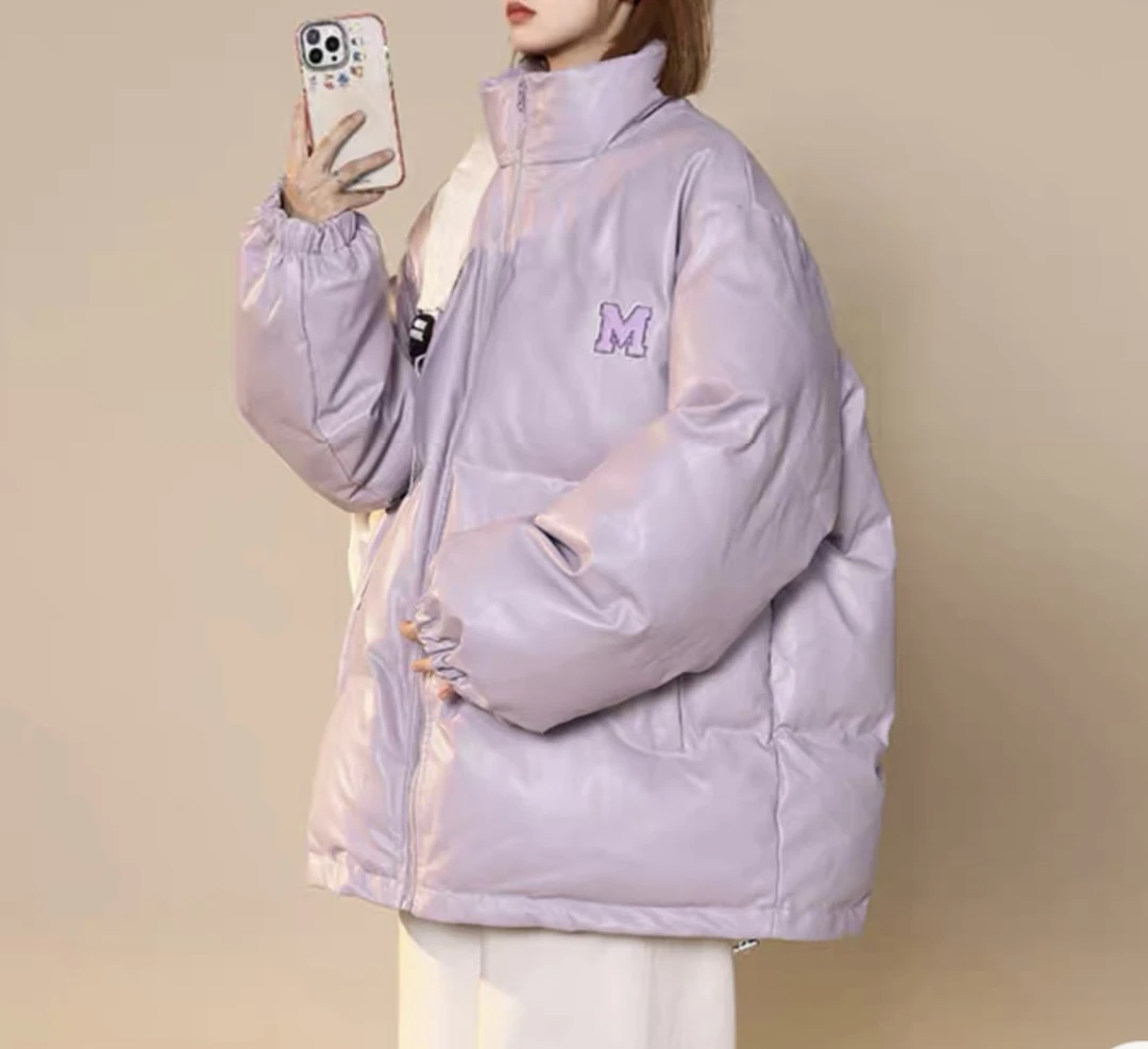 01-200号潮牌情侣PU立领大码字母刺绣厚实棉衣