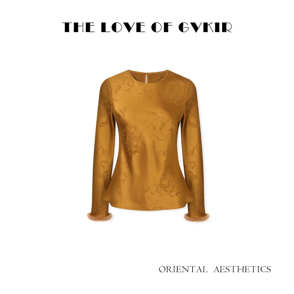 【沅芷】女款时尚百搭女士复古中式圆领绣花醋酸提花打底衫G77338