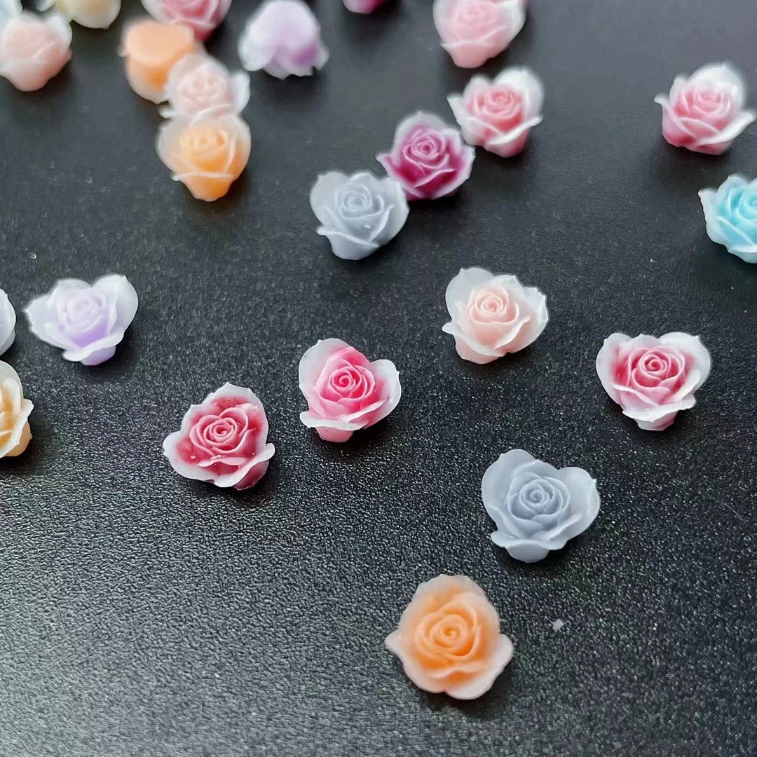 （晕染仿雕刻玫瑰花4mm）美甲指尖DIY滴胶饰品指甲树脂饰品 T545