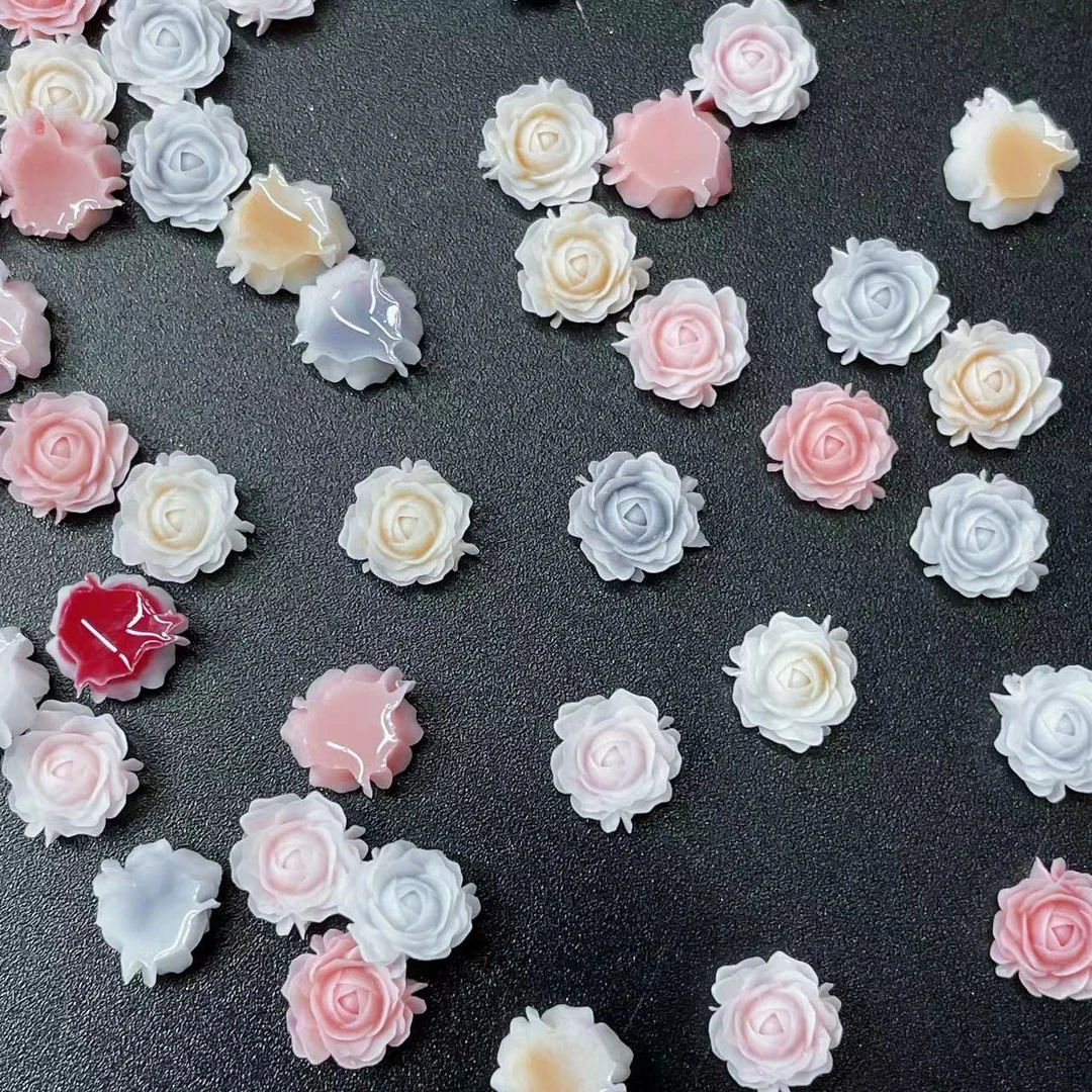 （夜光平底晕染山茶花6mm）美甲指尖DIY滴胶饰品指甲树脂饰品 T535