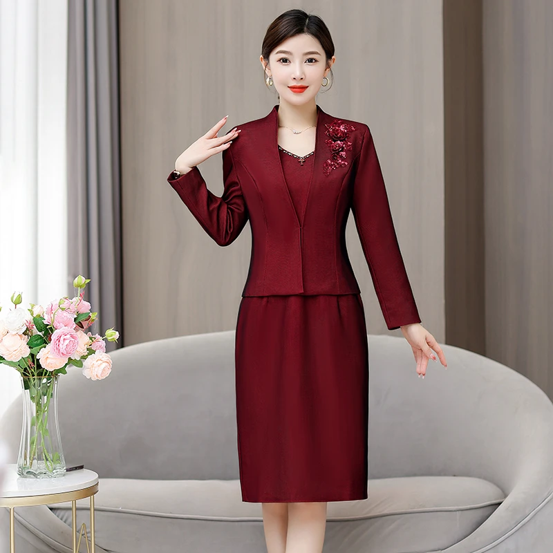 宴会妈妈礼服高贵结婚丈母娘敬酒服2023秋新款喜婆婆婚宴装两件套