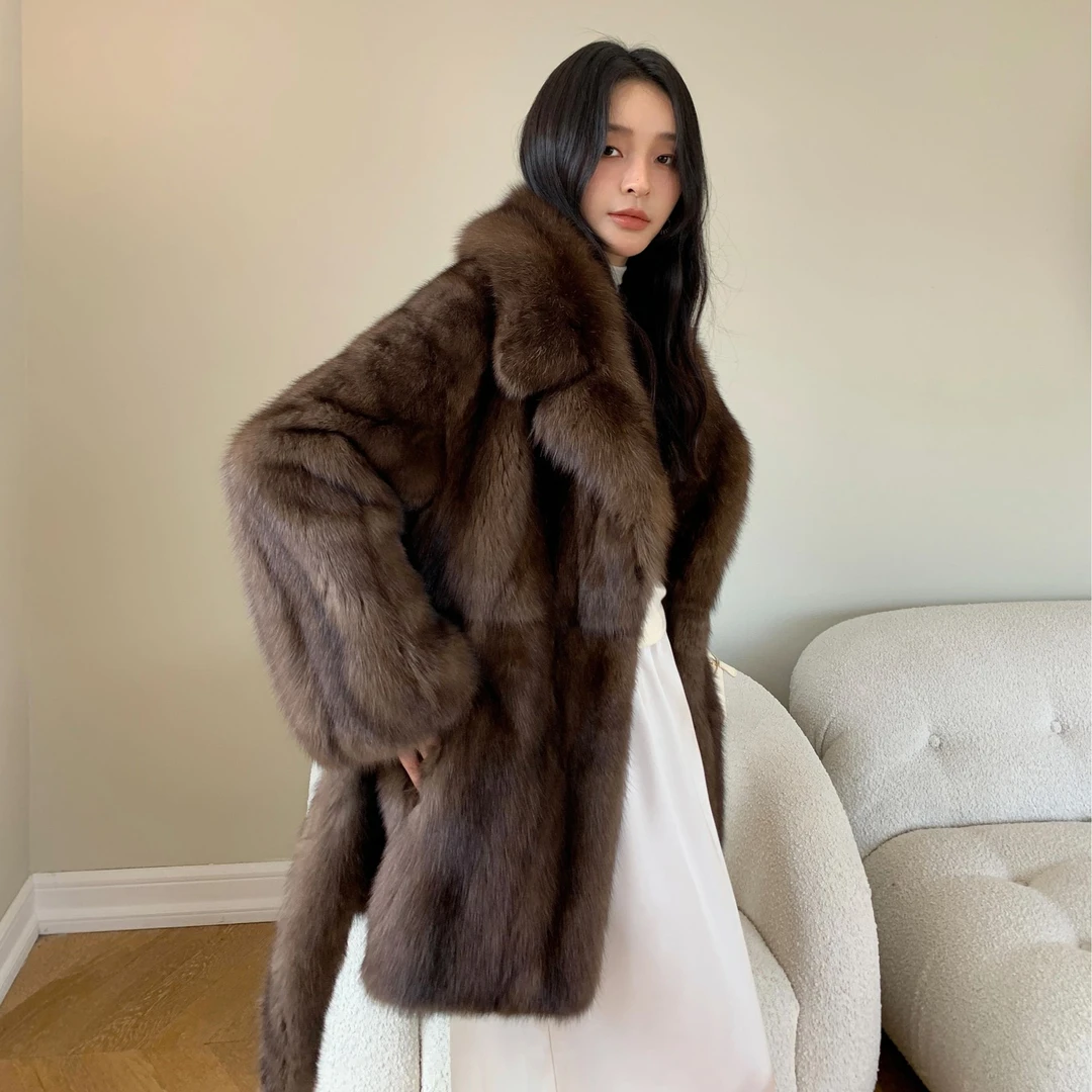 俄罗斯紫貂本色满天星水貂整貂皮草显瘦气质新款大衣女显瘦整做