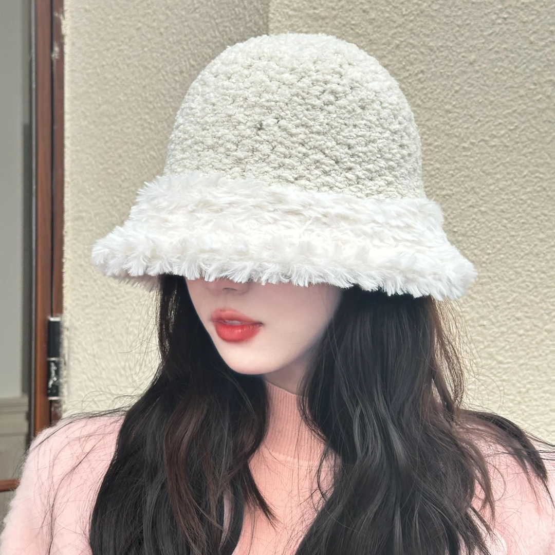 韩版秋冬新款帽子毛绒拼接仿皮草冬季水桶羊羔保暖渔夫帽盆帽爆款
