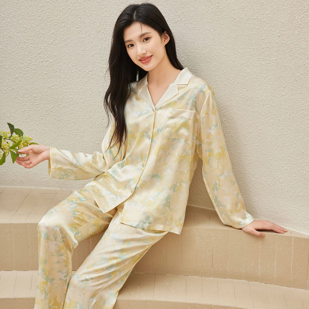 美标女款重磅真丝睡衣套装夏季100%桑蚕丝家居服100190