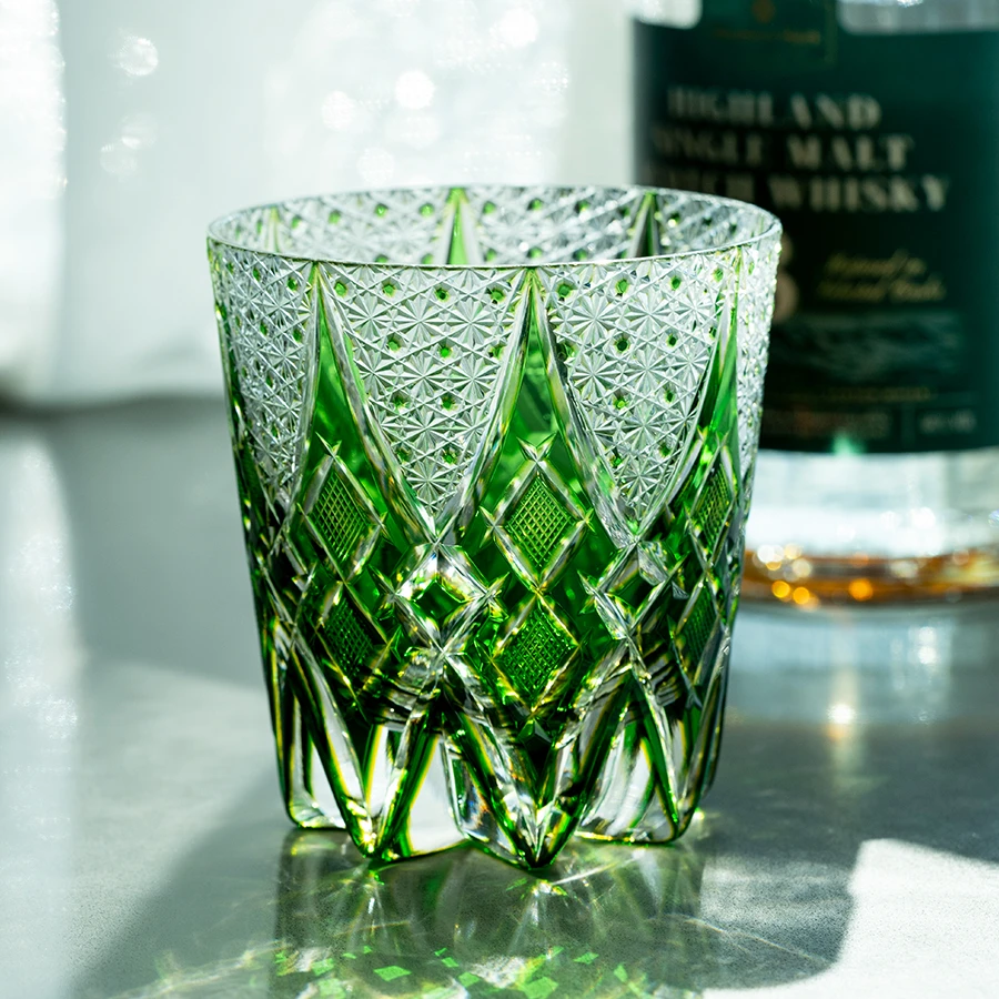 蓟花江户切子威士忌酒杯日式手工雕刻水晶玻璃杯小众轻奢洋酒杯子