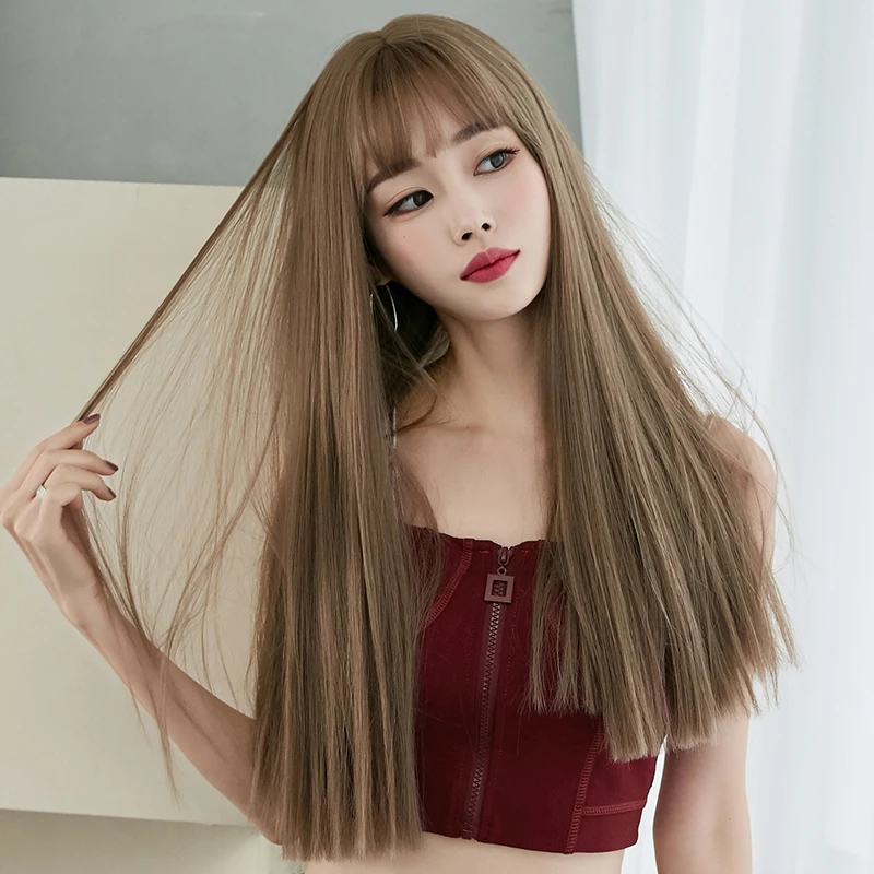 蜜桃小姐长直发女生假发齐刘海气质御姐减龄甜酷显白假发全头套