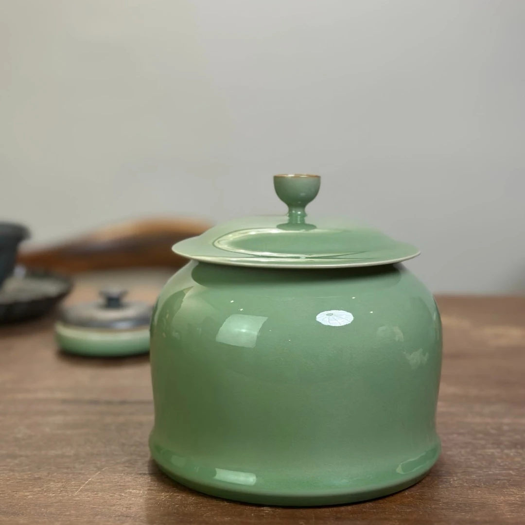 龙泉王林强青瓷陶瓷全手工工艺梅子青茶叶罐茶室茶桌用品