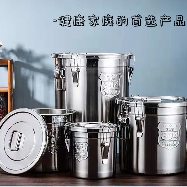 商用不锈钢汤桶带盖加厚304不锈钢桶带卡扣密封桶油水桶米桶圆桶