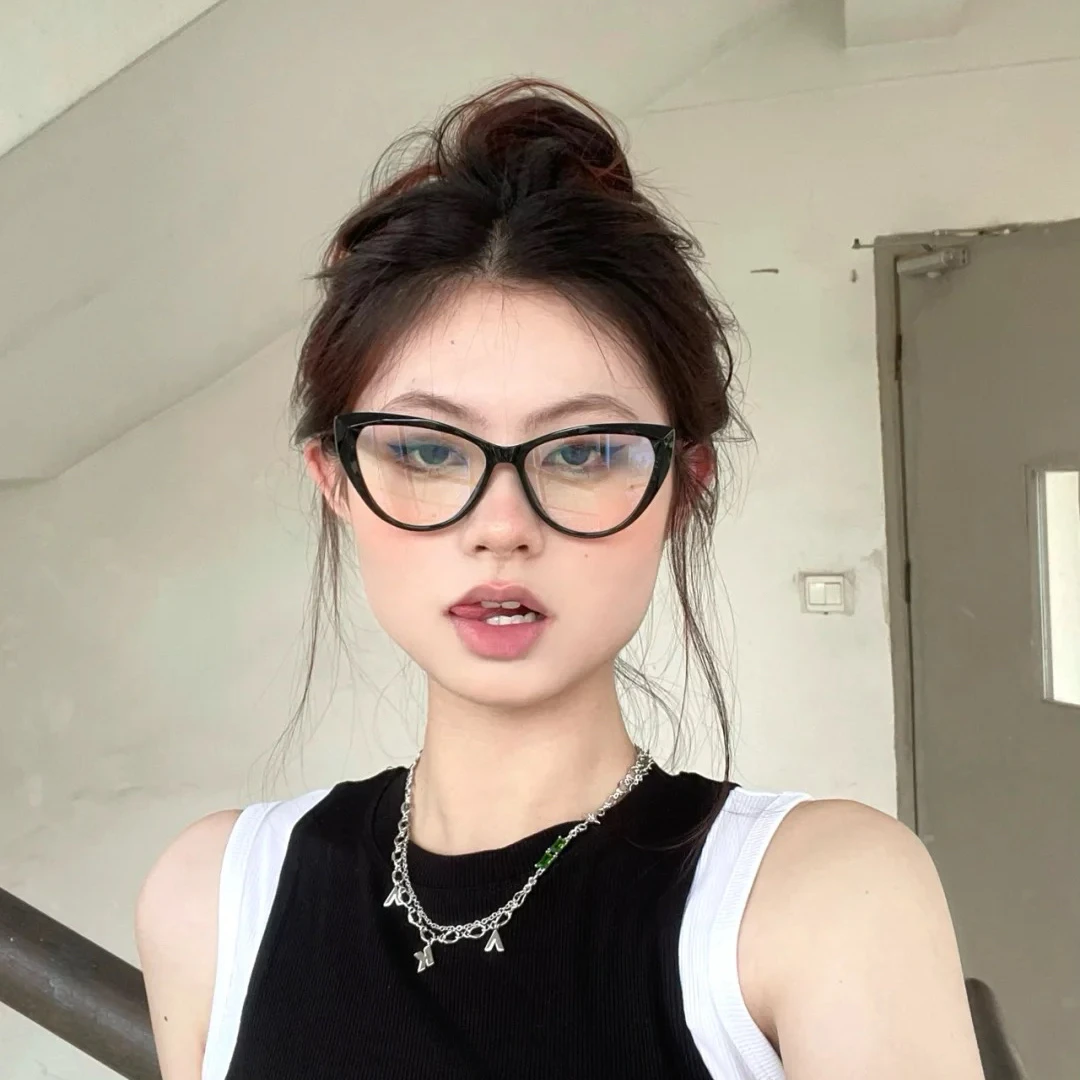 欧美网红款摩登甜辣猫眼眼镜tr90超轻平光镜复古防蓝光可配近视