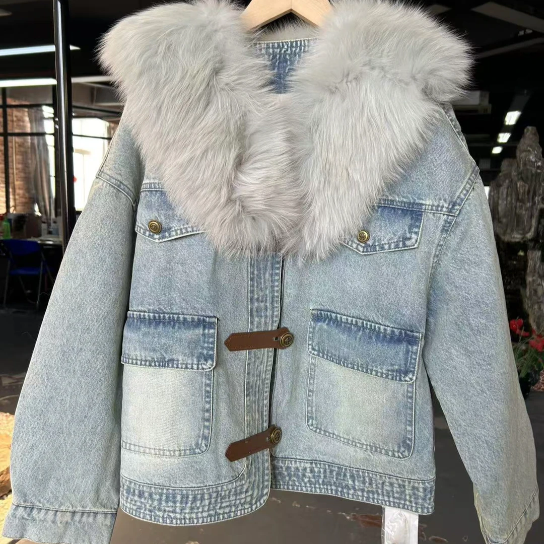 冬季短外套毛领女明线装饰水洗