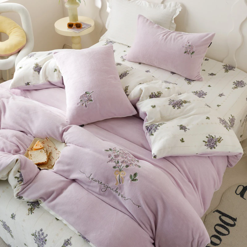 霍马加厚牛奶绒床上四件套冬季珊瑚绒床单双面加绒被套宿舍三件套