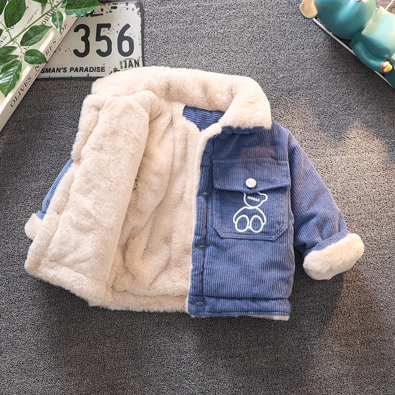 男童外套棉衣冬加厚加绒灯芯绒棉服小童宝宝夹棉儿童帅气保暖夹克