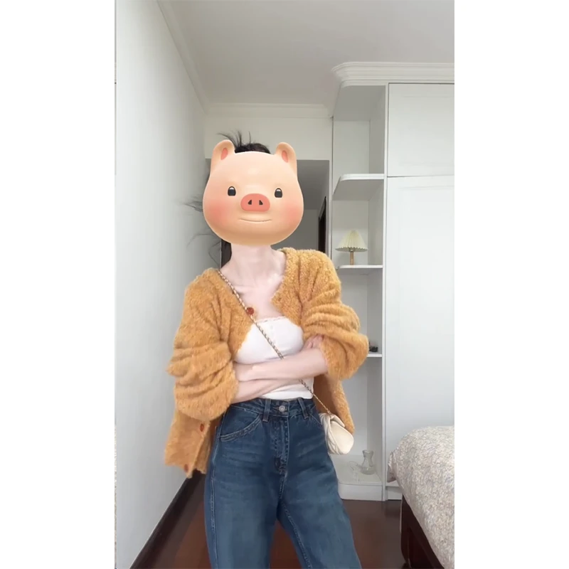 时尚穿搭女秋季毛绒温柔长袖宽松显瘦百搭小众上衣外套直筒休闲裤