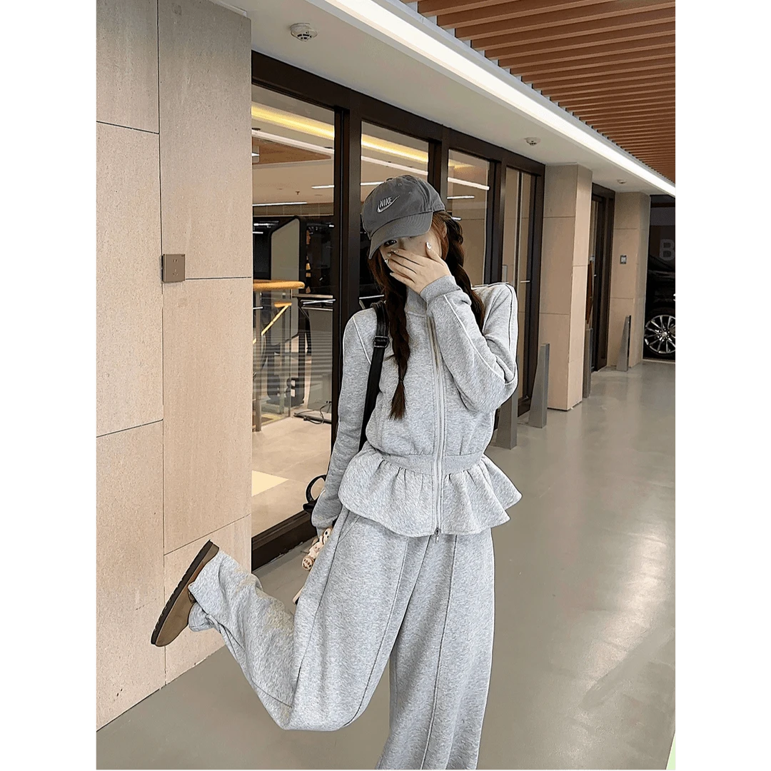 套装女2024秋冬新款韩系气质慵懒风立领休闲百搭长袖外套休闲长裤