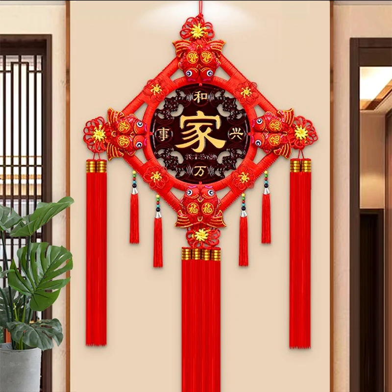 大号经典款桃木中国结挂件客厅玄关福字新年装饰乔迁家居墙壁挂件