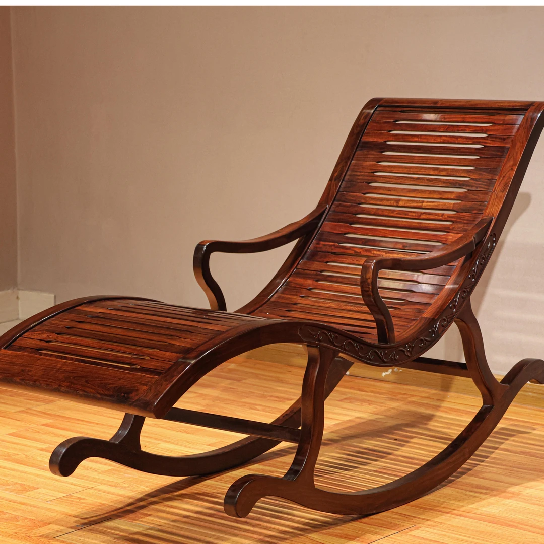 新中式东非酸z全榫卯家用实木单人客厅摇摇椅阳台椅午睡躺椅