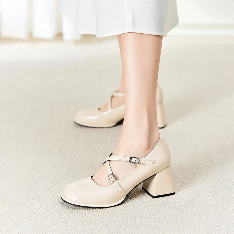 【媛媛女王专享】卓诗尼小皮鞋百搭复古浅口圆头玛丽珍单鞋晚晚鞋