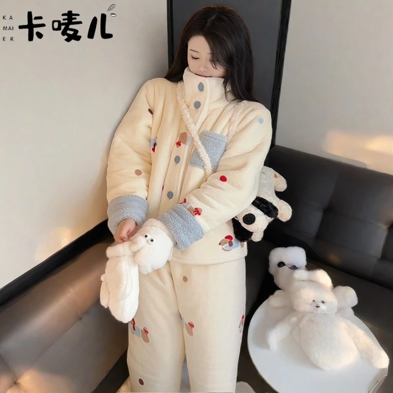 睡衣女冬季女款爆款2024新款加绒加厚简约可外穿特厚北极绒家居服