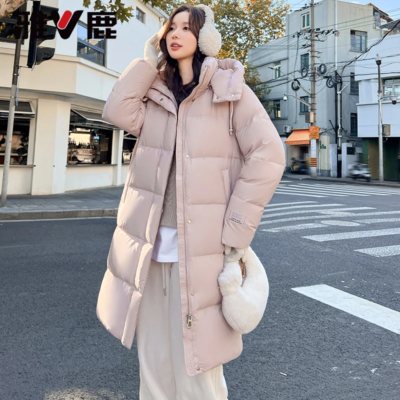 V/雅鹿2024冬季新款泡芙羽绒服女中长款加厚时尚保暖90白鸭绒外套