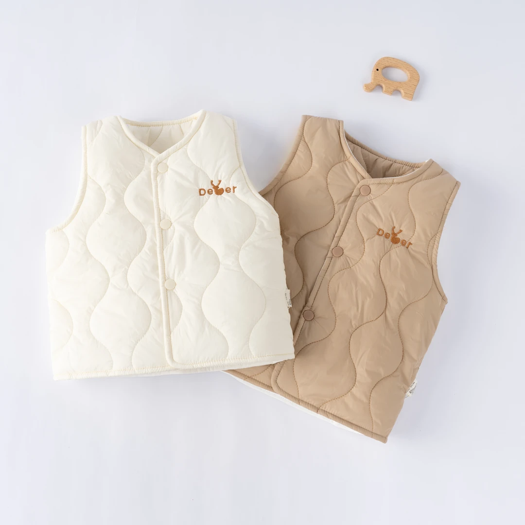 春秋冬款婴幼儿80g薄棉小鹿马甲A类坎肩无骨外穿保暖护肚背心