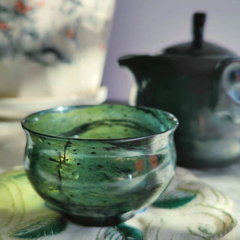 祁连墨玉磁性养生大号茶杯酒泉夜光杯甘肃武山鸳鸯玉酒杯厂家包邮