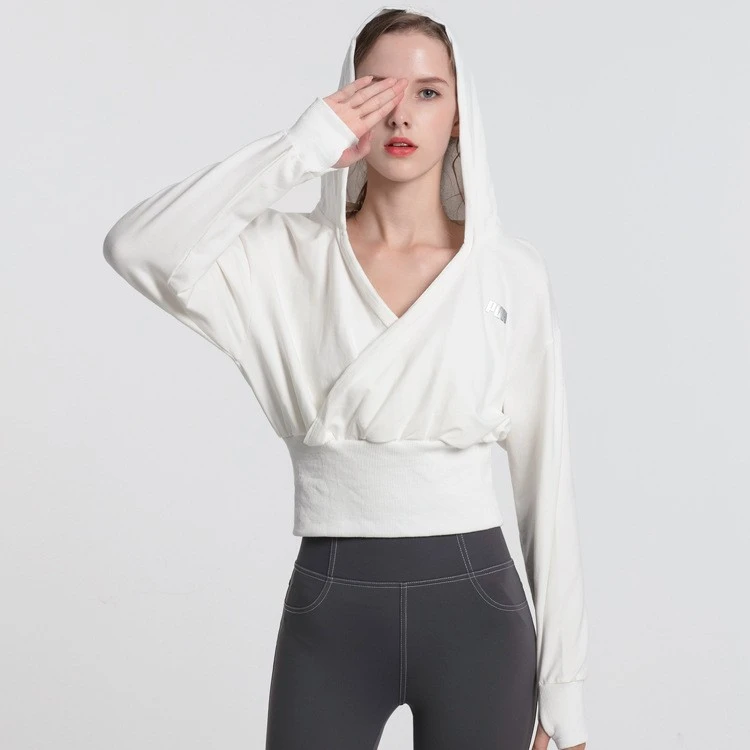 岚纹连帽运动罩衫性感宽松瑜伽服上衣速干衣健身跑步长袖网红女