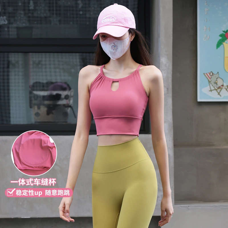 岚纹细带镂空一体式跑步运动内衣聚拢防震收副乳瑜伽健身训练背心