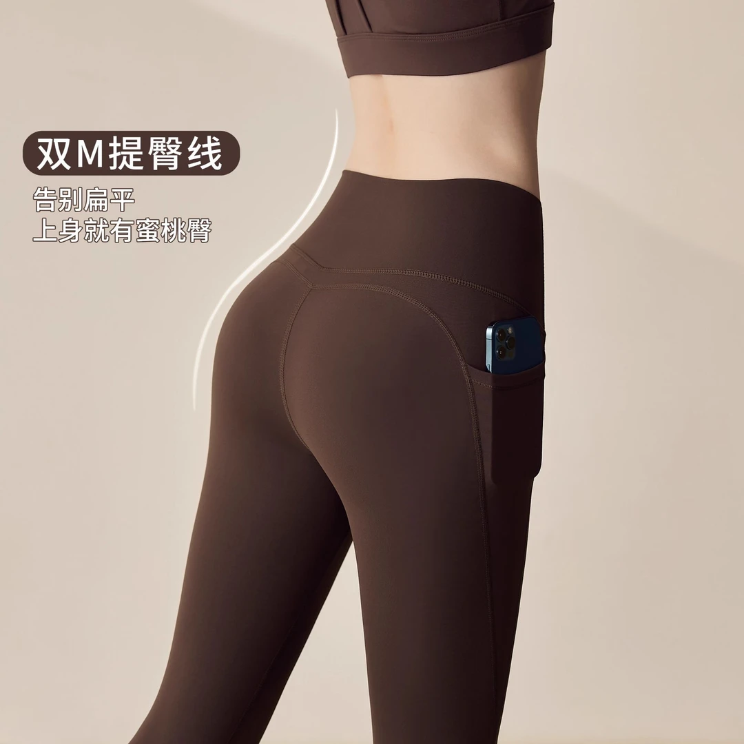 岚纹立体提臀健身裤女带兜高腰磨毛瑜伽长裤无尴尬线跑步运动裤新