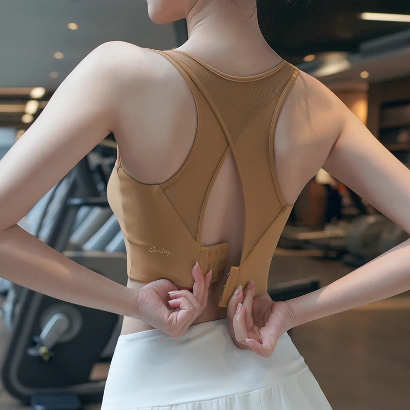 岚纹健身高强度运动内衣大胸防震瑜伽背心跑步聚拢网纱美背文胸新