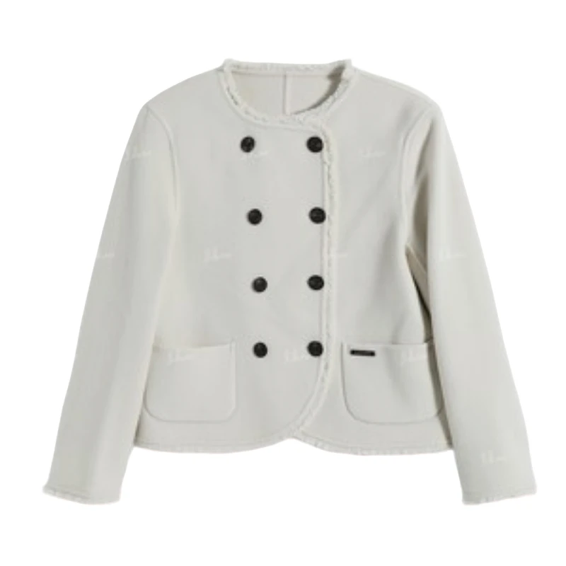 冬季新款时尚简约百搭双排扣外套6220