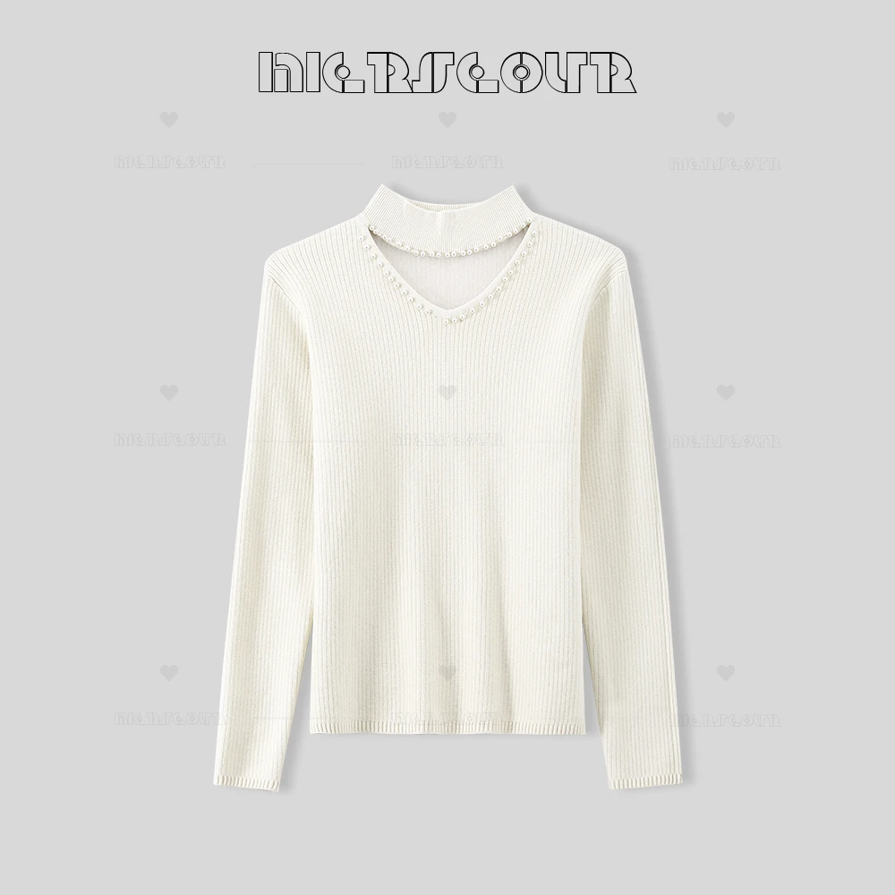 冬季新款温柔风钉珠针织加厚上衣8820