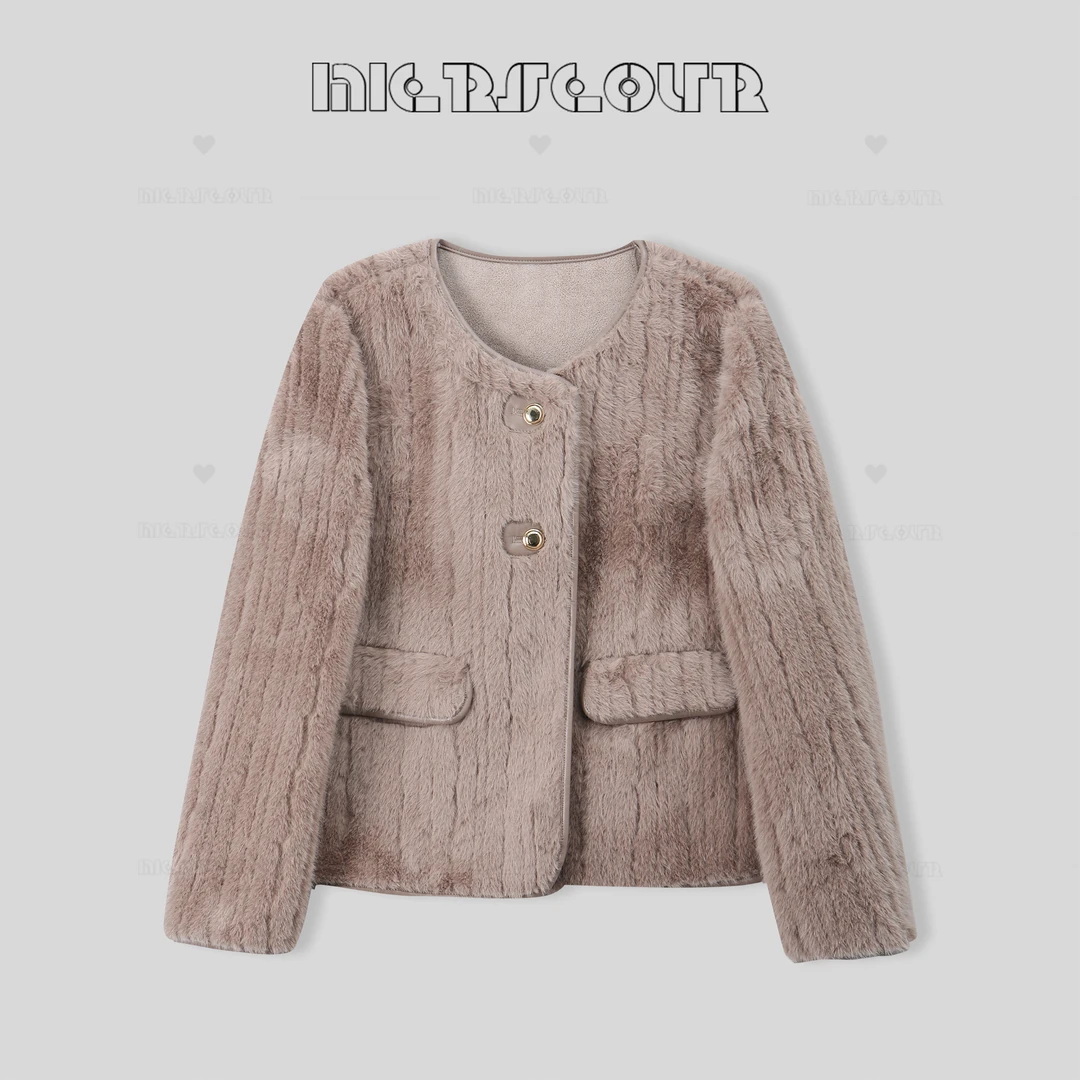 秋冬新款简约短款毛绒厚外套8863396
